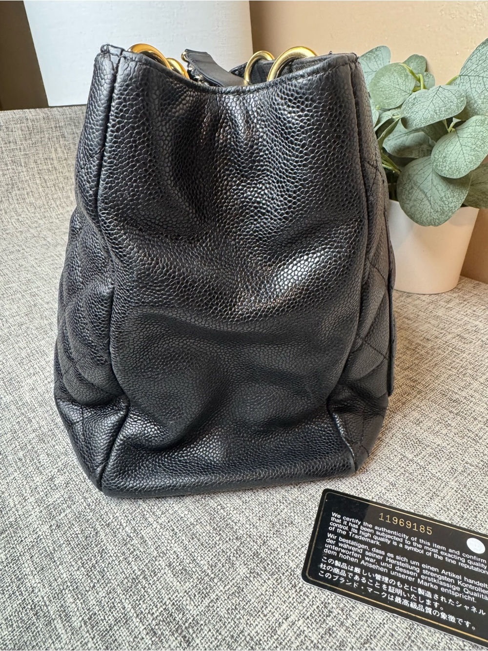 CHANEL Black Quilted Caviar Leather Tote with Gold Hardware - Picture 6 of 17